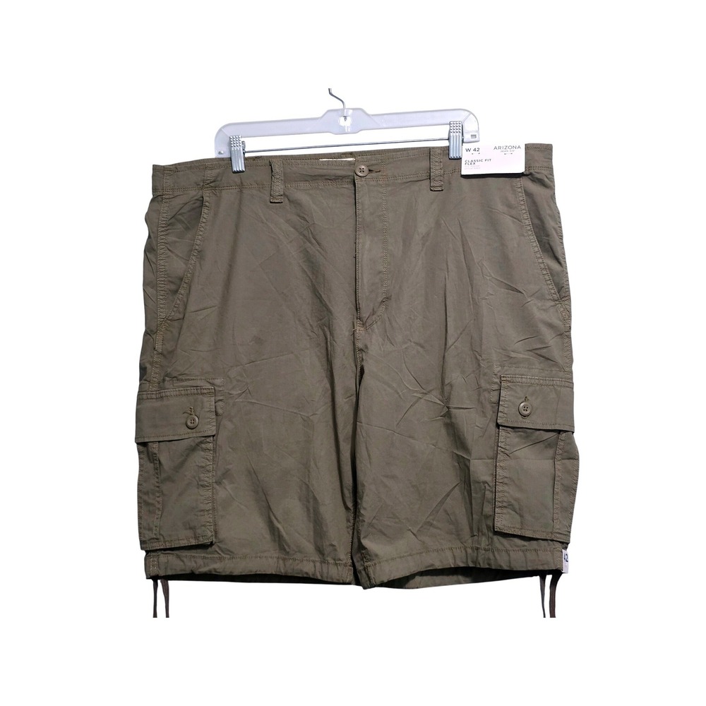 Arizona Jean Co Mens 42 Classic Fit Flex Cargo Shorts Olive Green 10.5 Inseam